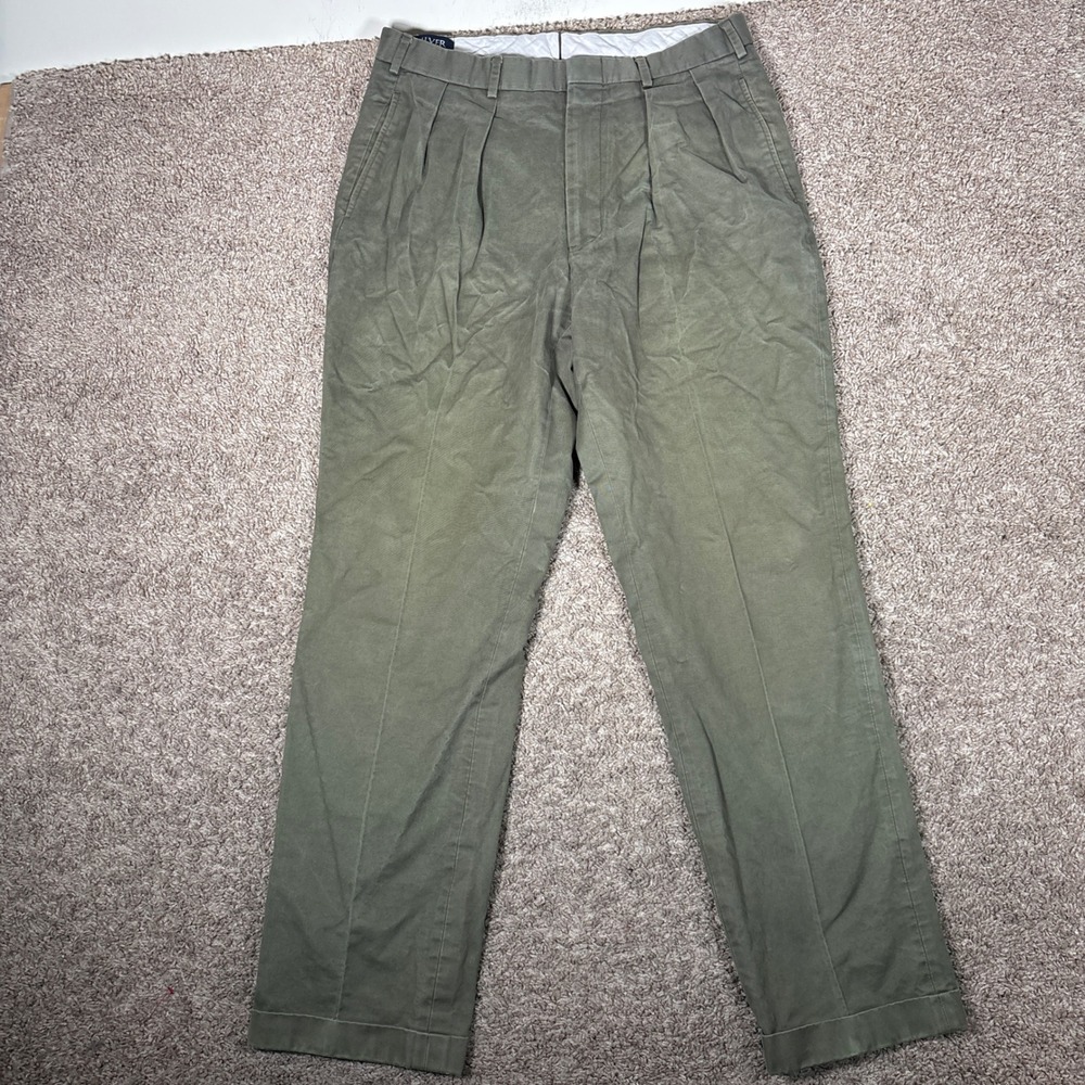 Ben Silver English Drills Mens 35x29 Olive Green Pleated Cuffed Chino Pants USA